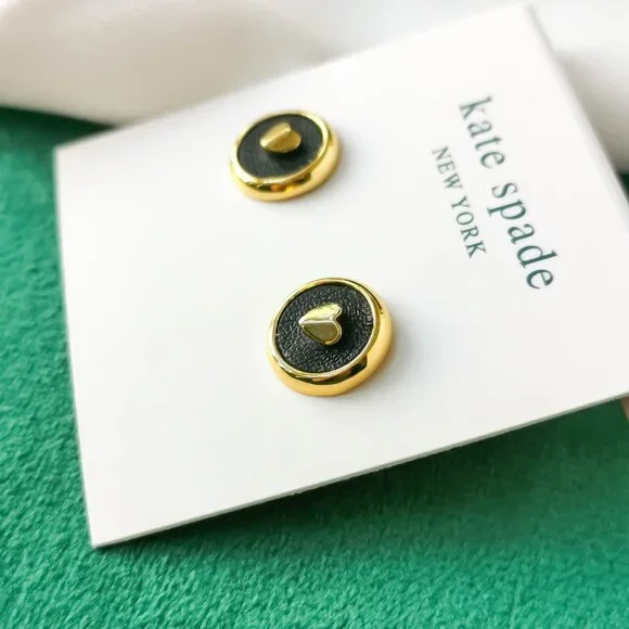 KATE SPADE Heartful Gold Black Stud Earrings NEW - Picture 2 of 3